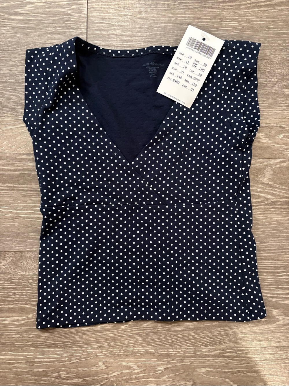 Brandy Melville Navy and White Polka Dot V-Neck Camisole